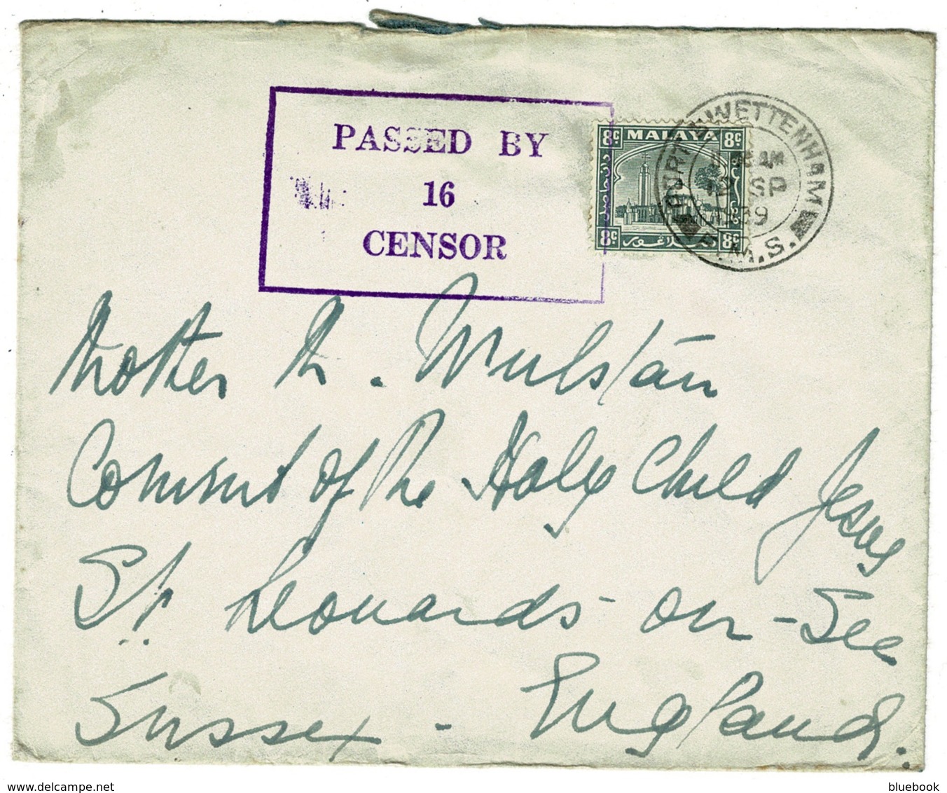 Ref 1309 - Super 1939 September - Censored Cover - Port Swettenham F.M.S. Malaya 8c To UK - Federated Malay States