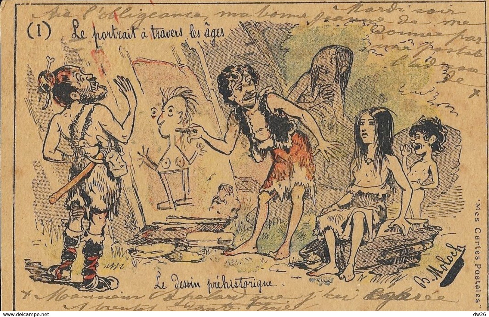 Illustration B. Moloch: Le Portrait à Travers Les âges - 1 Le Dessin Préhistorique - Carte Dos Simple - Moloch
