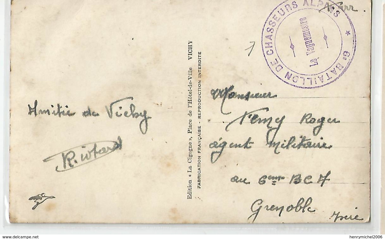 Marcophilie - Cachet Militaire 6e Bca De Chasseurs Alpins En Fm De Vichy Allier 03 Pour Grenoble - Guerre De 1939-45