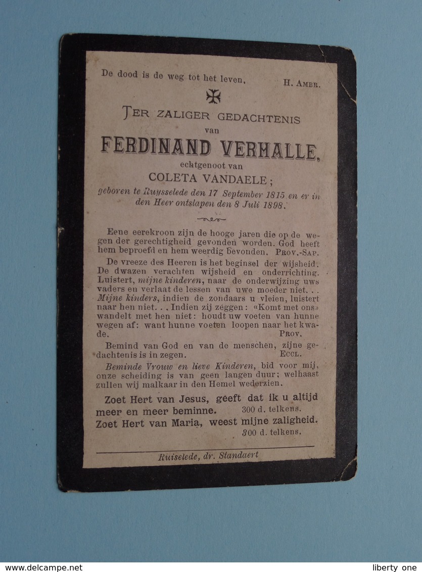 DP Ferdinand VERHALLE ( Coleta Vandaele ) Ruysselede 17 Sept 1815 - 8 Juli 1898 ( Zie Foto's ) ! - Obituary Notices