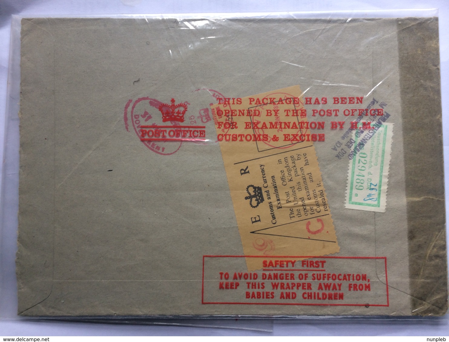 GERMANY 1981 DDR Cover Registerd Gera To Sheffield - Customs Dover Sticker Opened And Re-sealed With Dover PO Sleeve - Covers & Documents