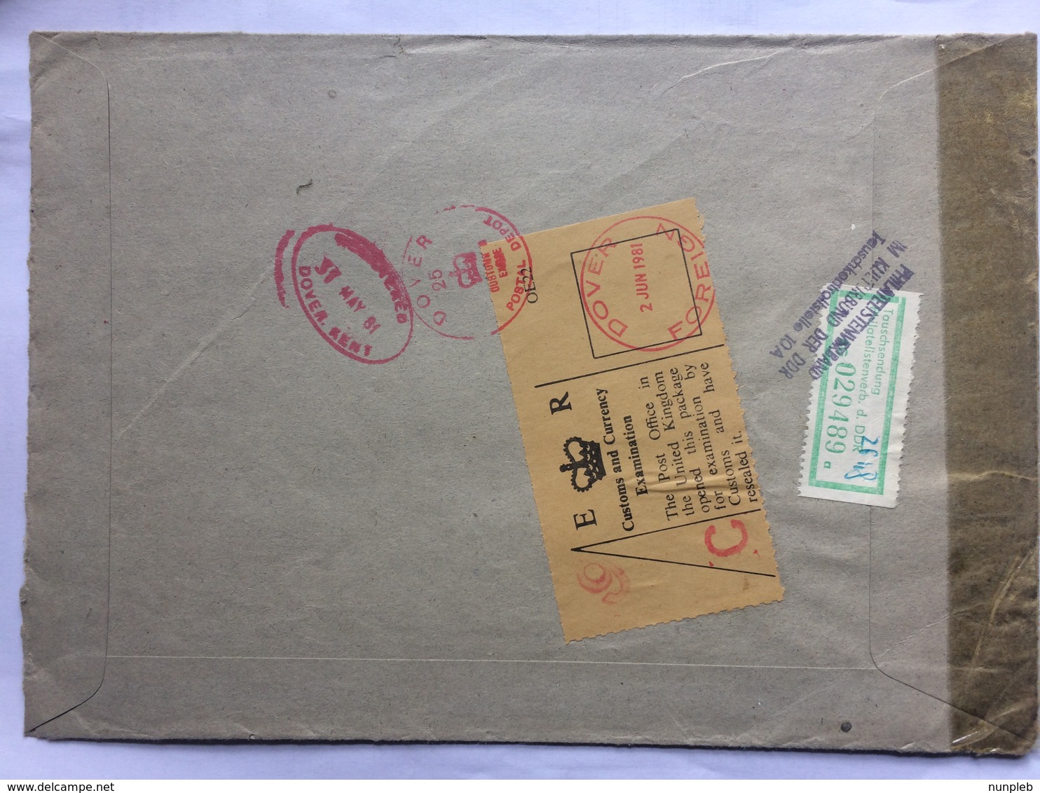 GERMANY 1981 DDR Cover Registerd Gera To Sheffield - Customs Dover Sticker Opened And Re-sealed With Dover PO Sleeve - Covers & Documents