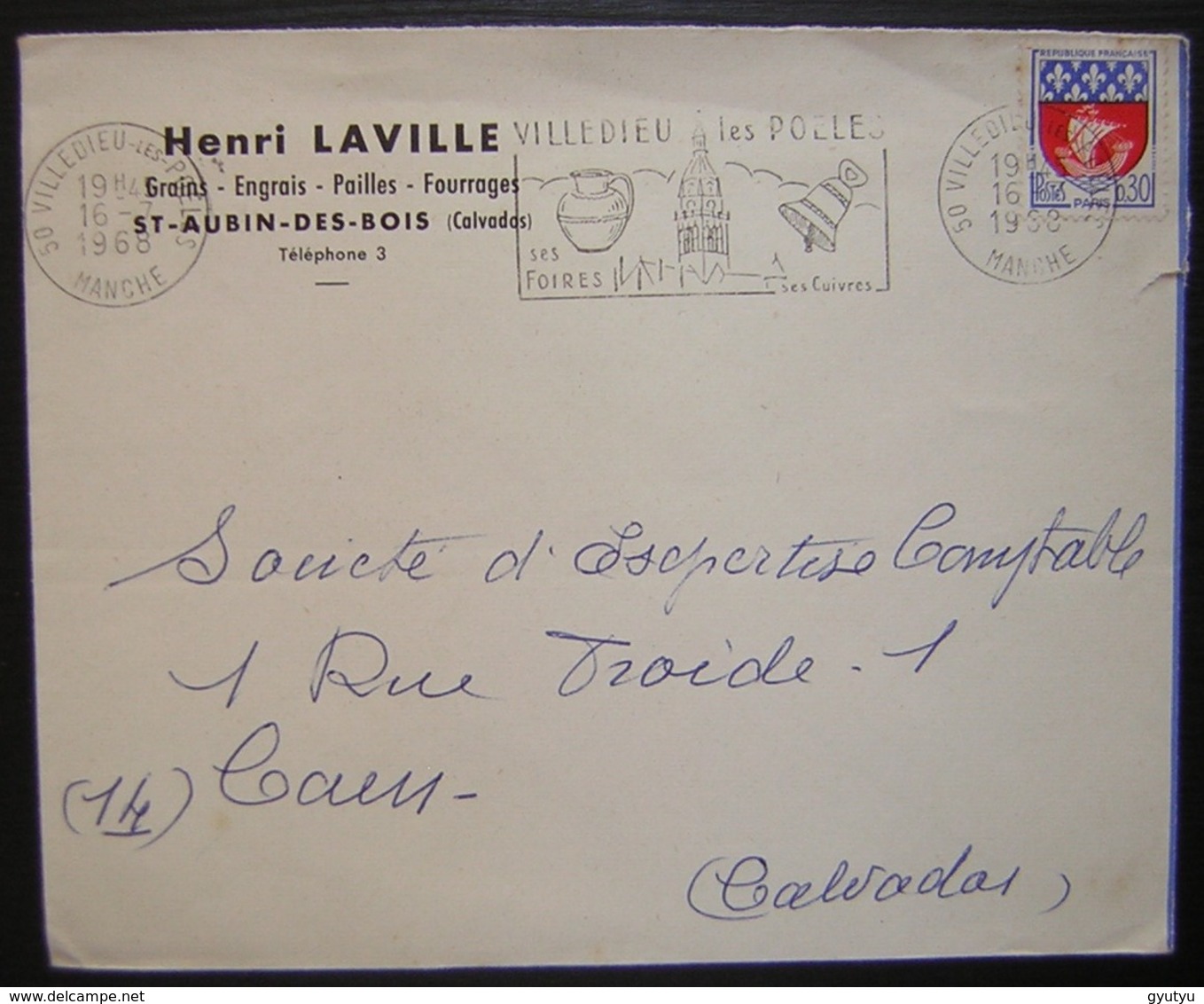 Saint Aubin Des Bois (calvados) Henri Laville Grains Engrais Pailles, Belle Enveloppe Illustrée Au Revers (potassiques) - 1961-....