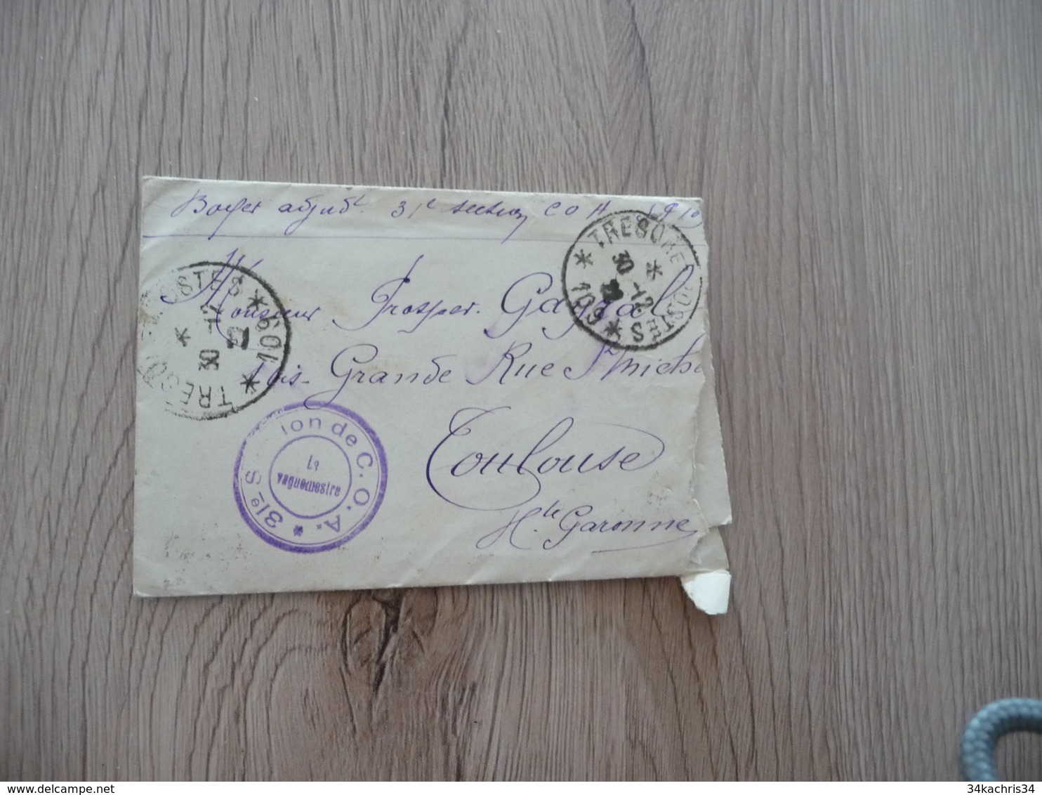 Lettre En Franchise Militaire Cachet Bleu 31ème Section Du COA + 2 Cdv Dont 1 D'un Adjudant - Military Postmarks From 1900 (out Of Wars Periods)