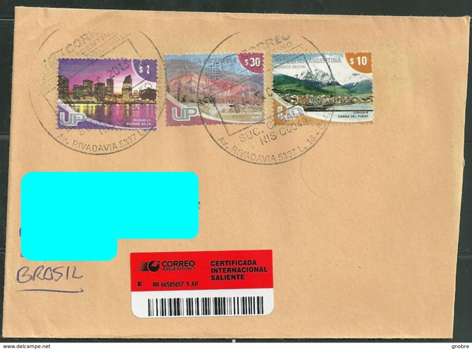 ARGENTINA To Brazil Cover Sent In 2013 With 03 Topical Stamps Registered (GN 0134) - Cartas & Documentos