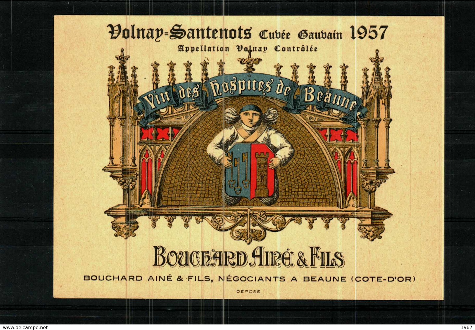 Etiquette - VOLNAY-SANTENOTS 1957 Vins Des Hospices De Beaune - BOUCHARD AINE & Fils  - Négociants à BEAUNE - Rouges