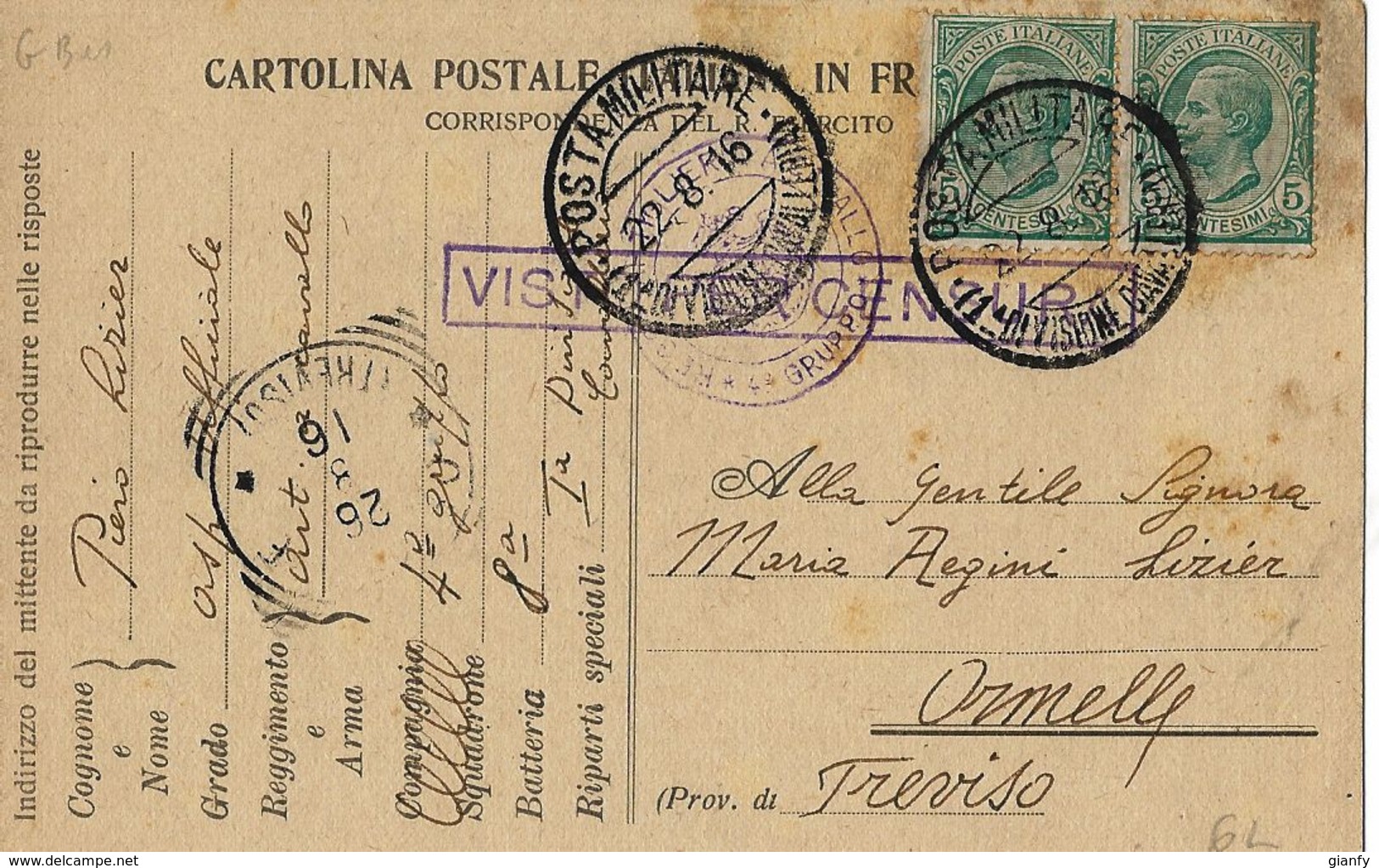 FRANCHIGIA POSTA MILITARE 1 DIVISIONE CAVALLERIA 1916 AQUILEIA X ORMELLE - Posta Militare (PM)