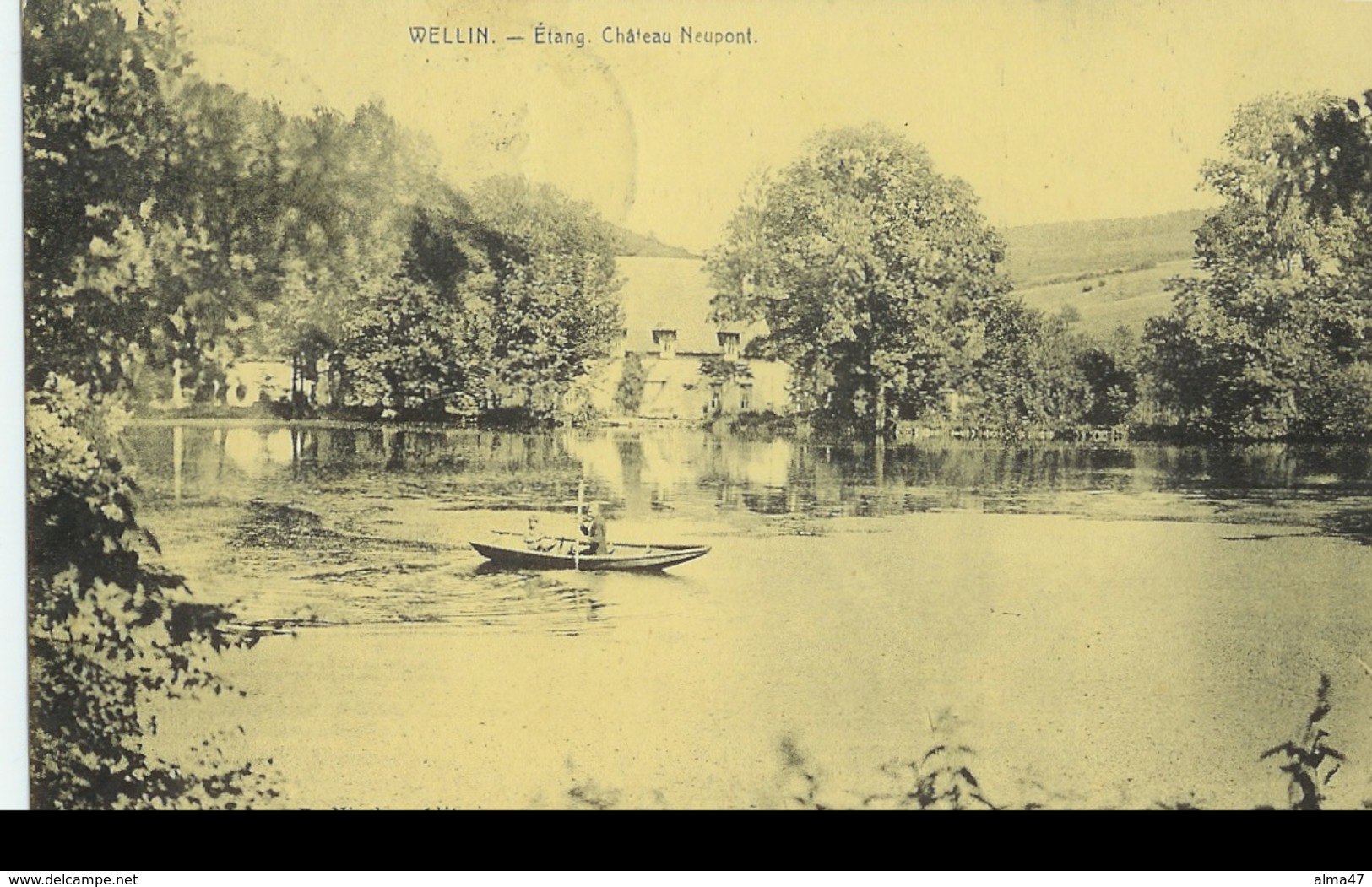 Wellin -  Etang Château De Neupont - Barque Personnages - Desaix. - Circulé 1924 - SUPER - Wellin