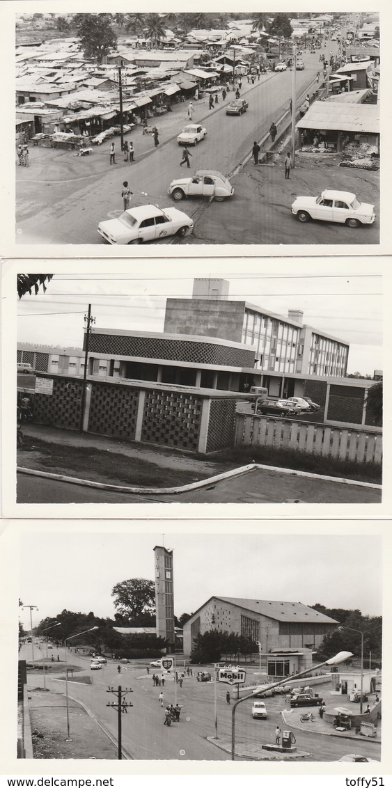 3 CARTE PHOTO:CÔTE D'IVOIRE VOITURE "2CV,....."MARCHÉ KATIOLA,HÔPITAL BOUAKÉ,CATHÉDRALE RUE DU COMMERCE BOUAKÉ - Côte-d'Ivoire