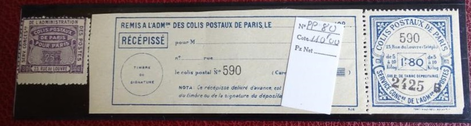 Timbre Colis Postaux De Paris 25 C Et 1 F 80 - Avec Récépissé  N 590 - 2425 B - Neufs