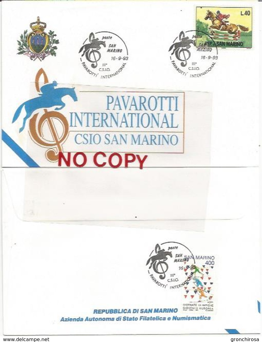 San Marino 10.9.1993, Pavarotti International, III° Concorso Ippico CSIO, Annulo Figurato Su Busta Ufficiale. - Ippica