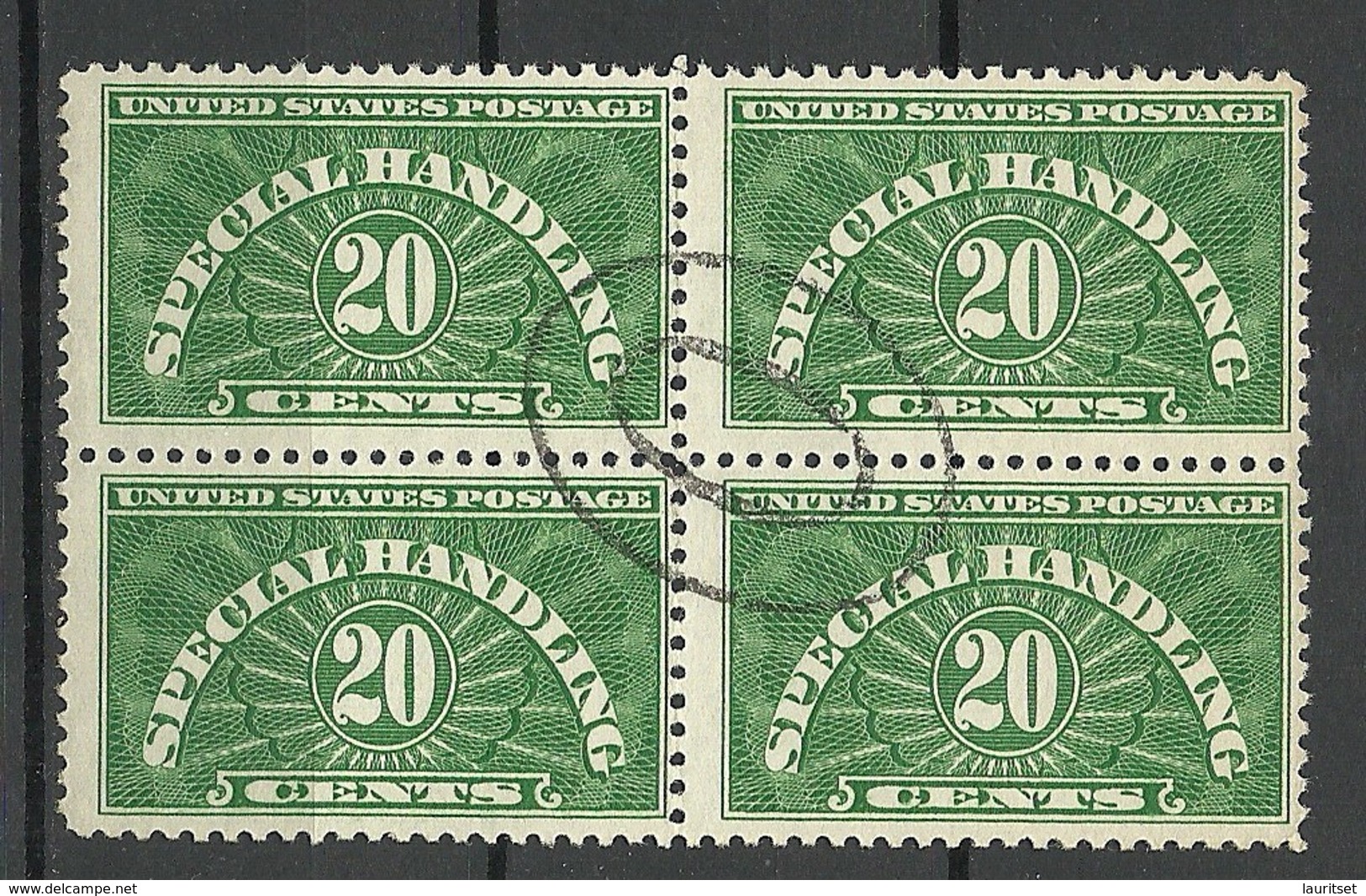 USA 1928 Revenue Tax Special Handling 20 C. Paketmarke Packet Stamp Michel 15 As 4-block O - Colis