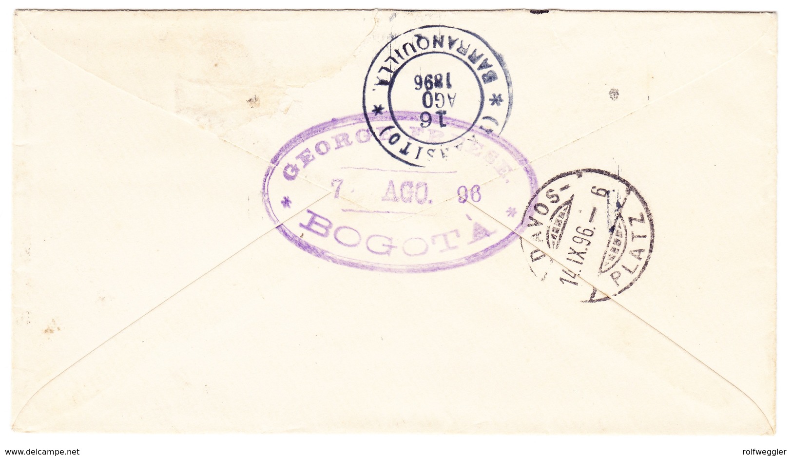 1896 Brief Aus Bogota Mit Schiffstempel Nach Davos Schweiz; Brief Oben Links Unsorgfältig Geöffnet - Colombie