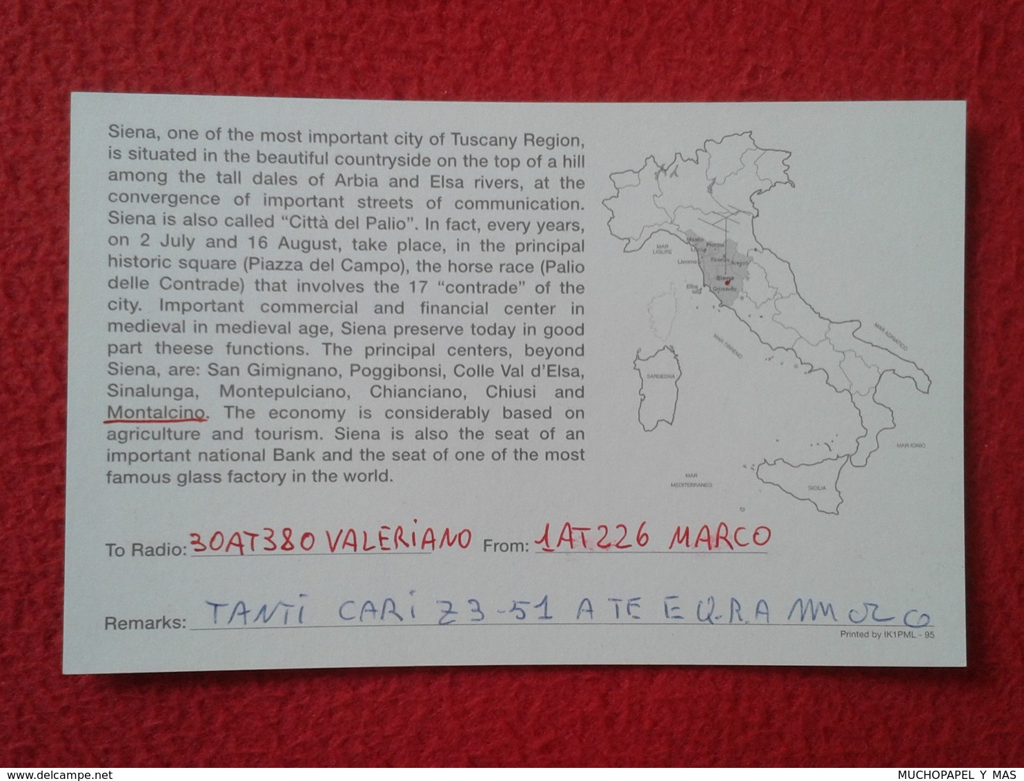 POSTAL POST CARD QSL RADIOAFICIONADOS RADIO AMATEUR GRUPPO ALFA TANGO ITALIA ITALY DISTRICT OF SIENA TOSCANA TUSCANY VER - Otros & Sin Clasificación