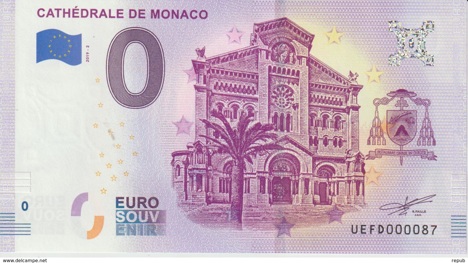 Billet Touristique 0 Euro Souvenir Monaco Cathédrale 2019-2 N°UEFD000087 - Essais Privés / Non-officiels