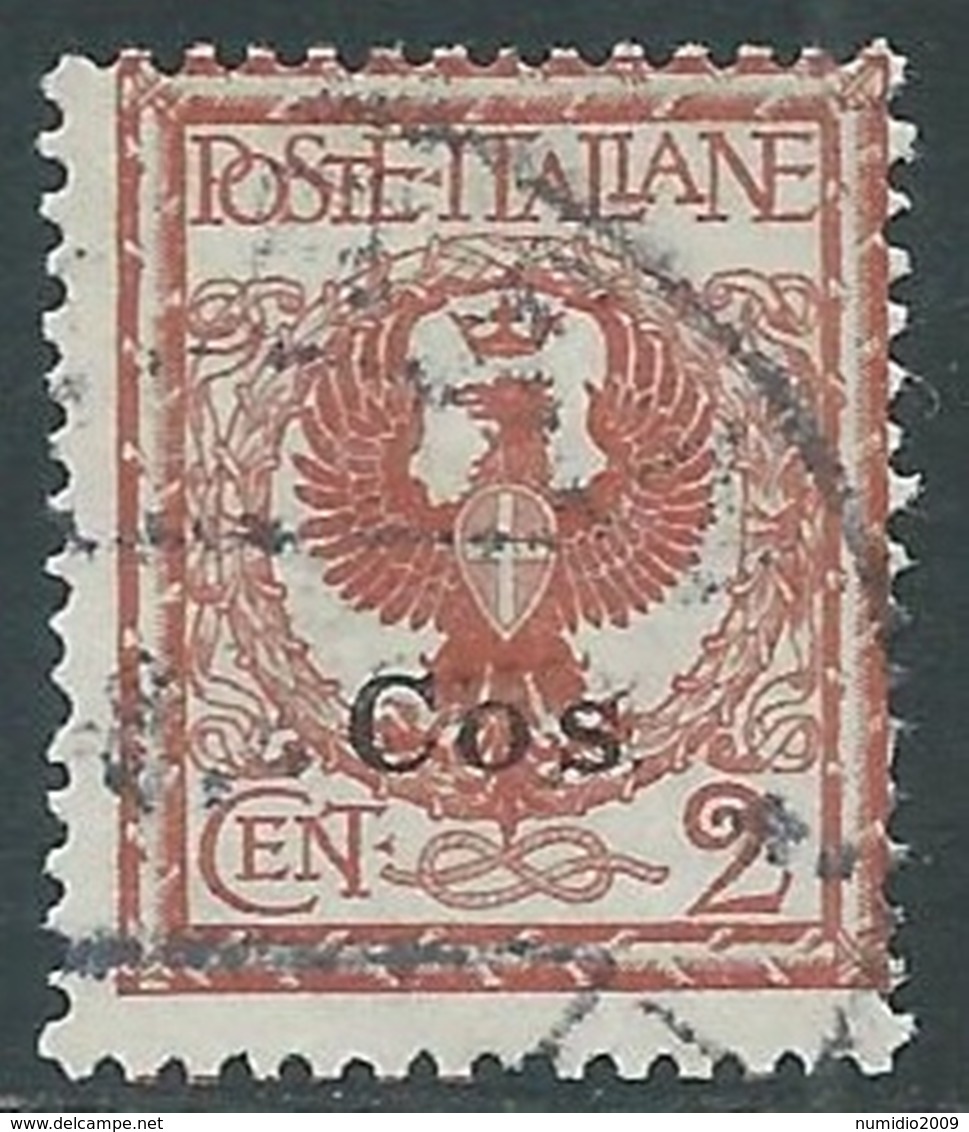 1912 EGEO COO USATO AQUILA 2 CENT - RA4-9 - Aegean (Coo)