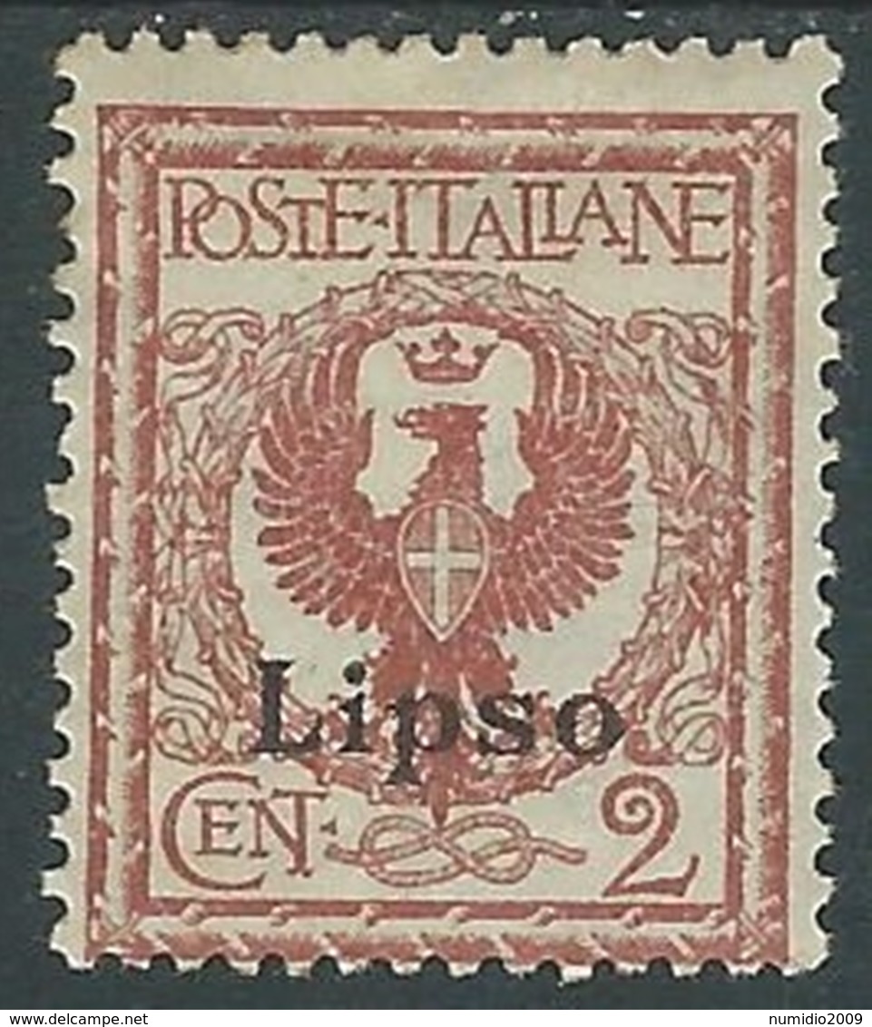 1912 EGEO LIPSO AQUILA 2 CENT MH * - RA3-8 - Egée (Lipso)