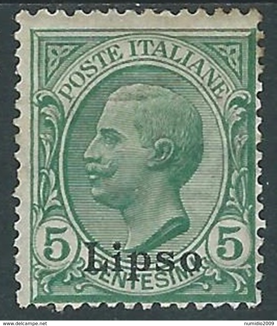 1912 EGEO LIPSO EFFIGIE 5 CENT MH * - RA3-9 - Egée (Lipso)