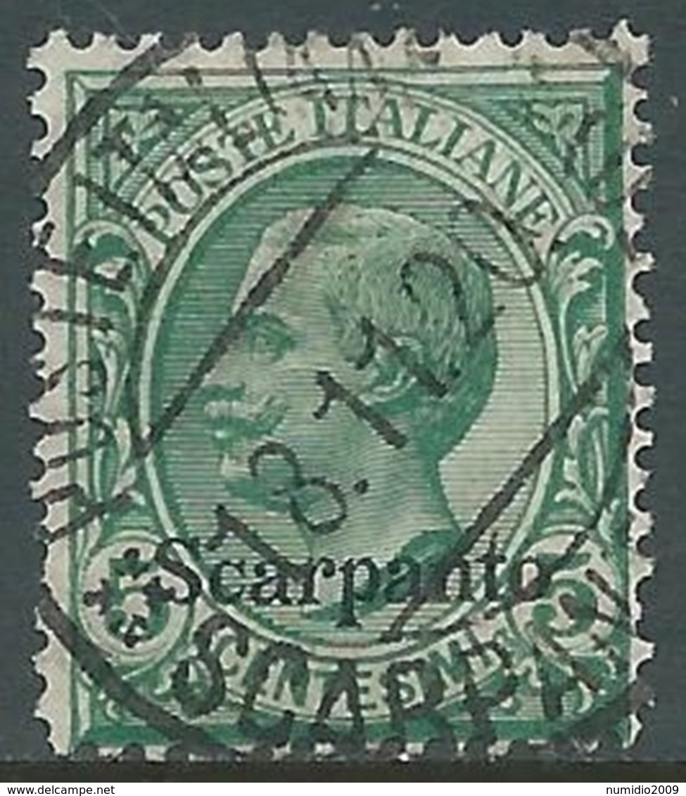 1912 EGEO SCARPANTO USATO EFFIGIE 5 CENT - RA4-3 - Egée (Scarpanto)