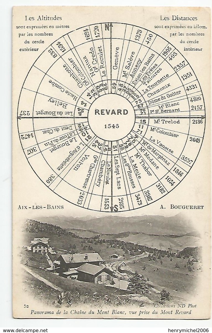 Aix Les Bains 73  Géo Vue Du Mont Revard Panorama De La Chaine Du Mont Blanc ,  Les Altitudes Et Distances Savoie - Aix Les Bains