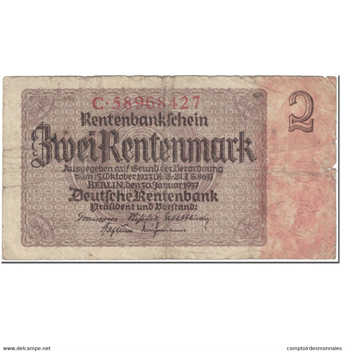 Billet, Allemagne, 2 Rentenmark, 1937, 1937-01-30, KM:174a, B - 2 Rentenmark