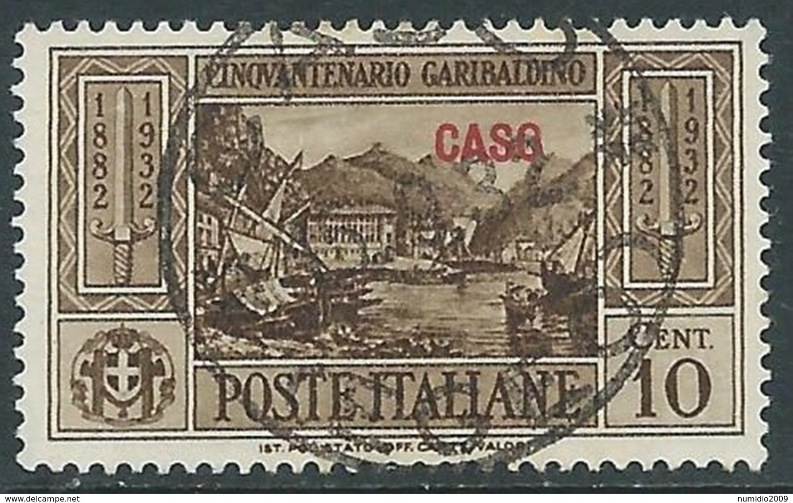 1932 EGEO CASO USATO GARIBALDI 10 CENT - RA4 - Egée (Caso)