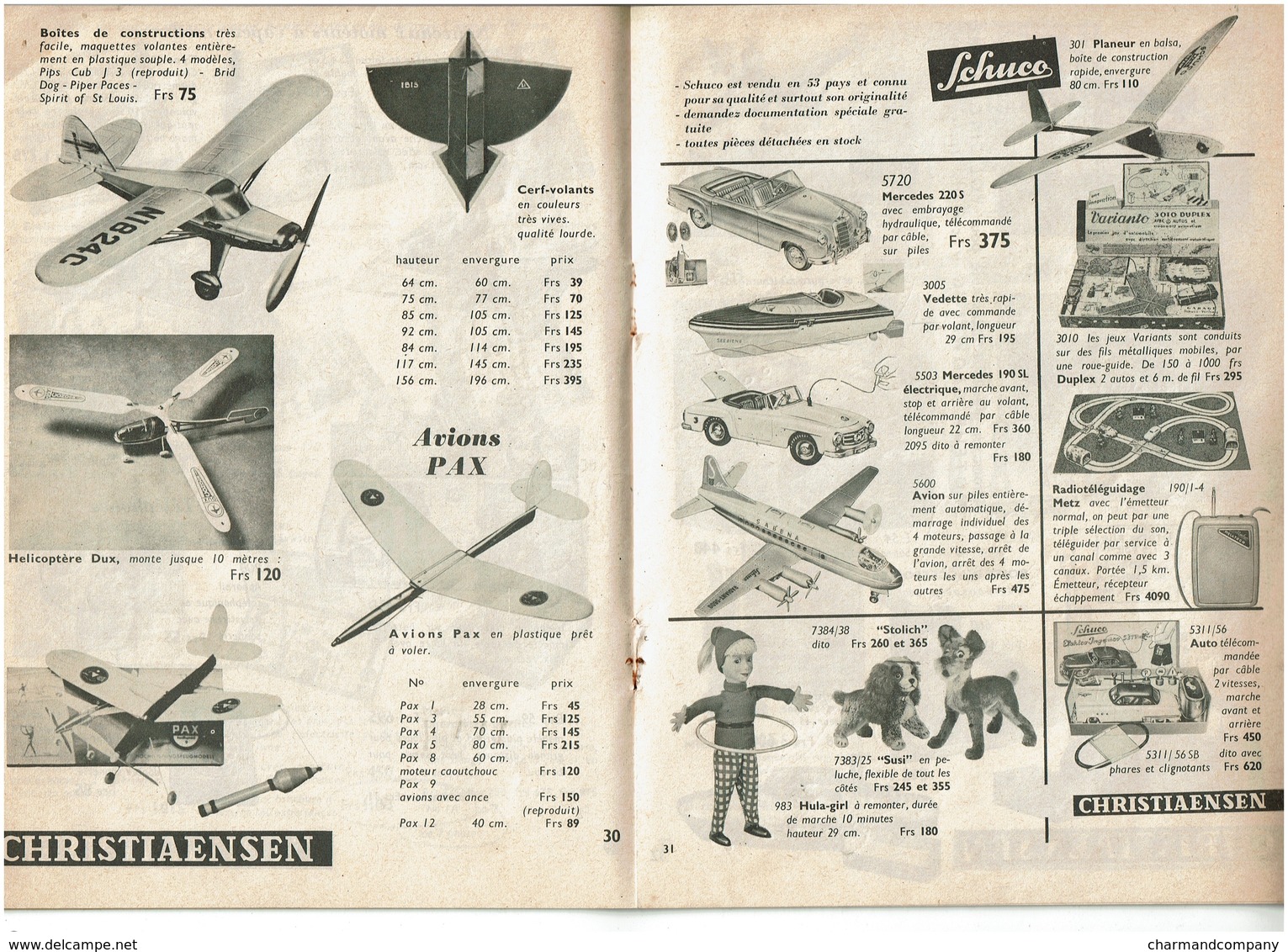 c1965 - Catalogue jeux/jouets Christiaensen - Poupées/Steiff/Dinky/trains/Schuco/ voitures à pédales ...- 12 scans