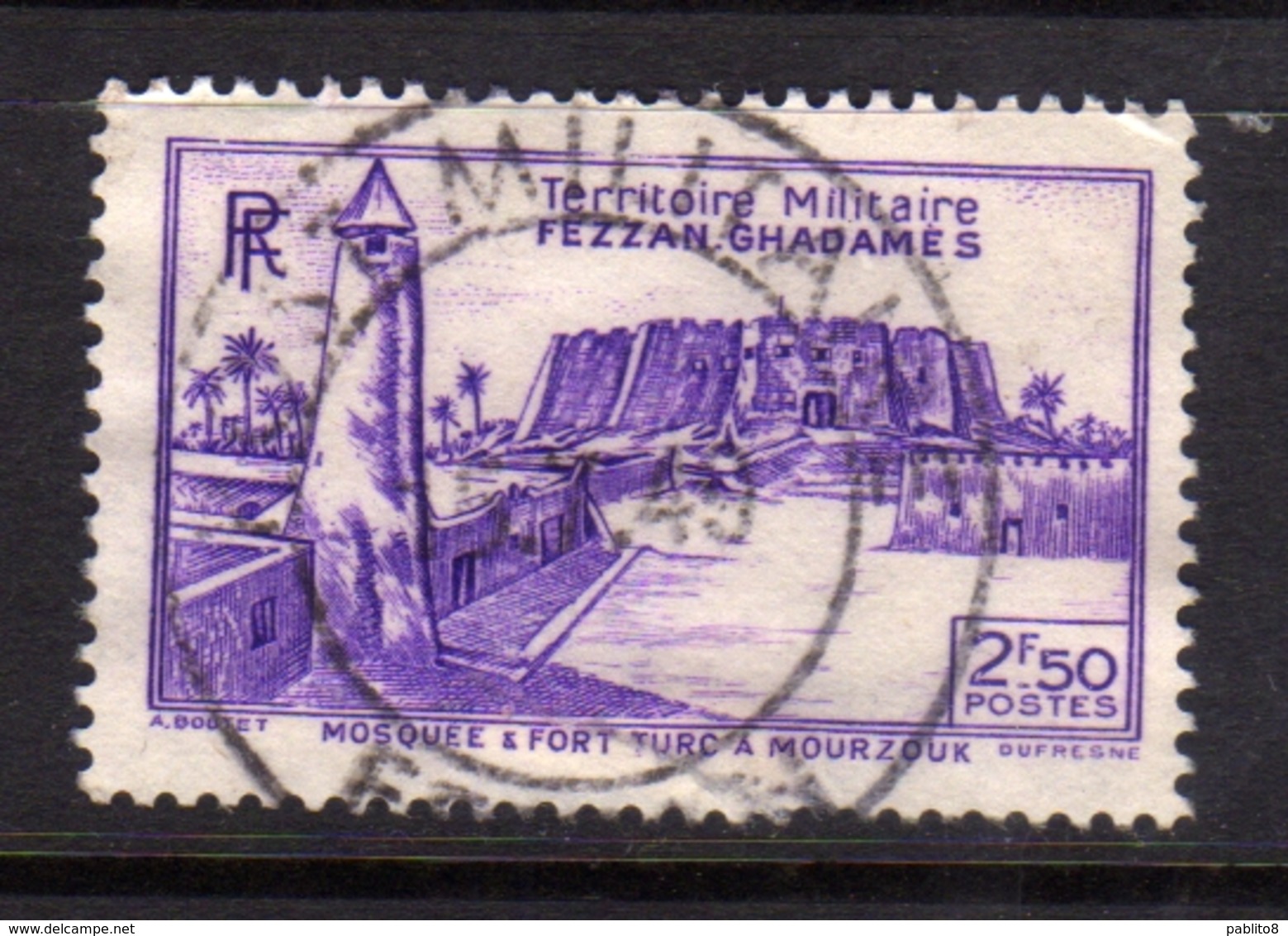 FEZZAN E GHADAMES 1946 TERRITORIO MILITARE MILITAIRE FORT DE MURZUK FORTE 2.50f USATO USED OBLITERE' - Unused Stamps