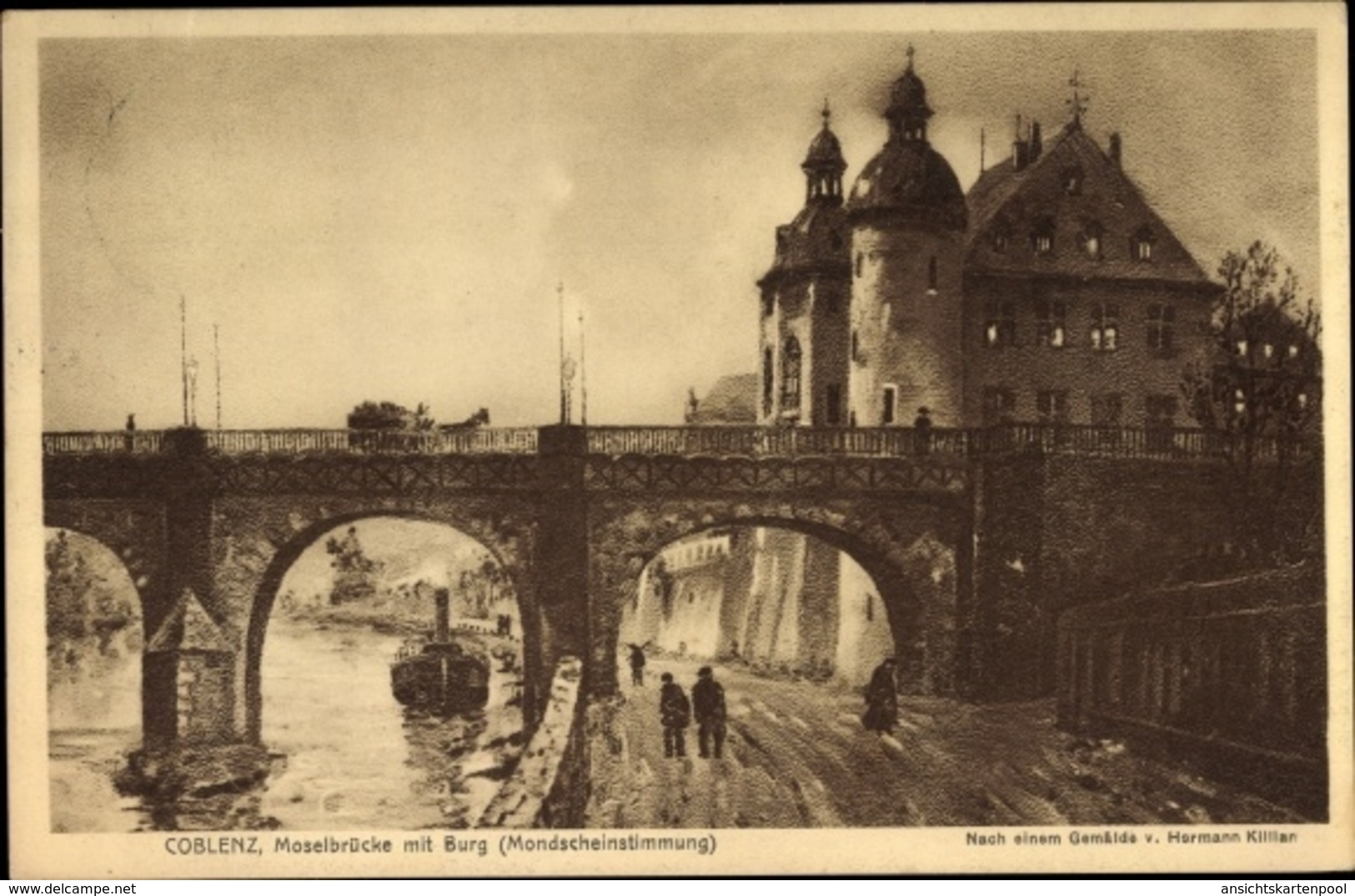 Artiste Cp Killian, Hermann, Koblenz In Rheinland Pfalz, Moselbrücke Bei Clair De Lune - Autres & Non Classés