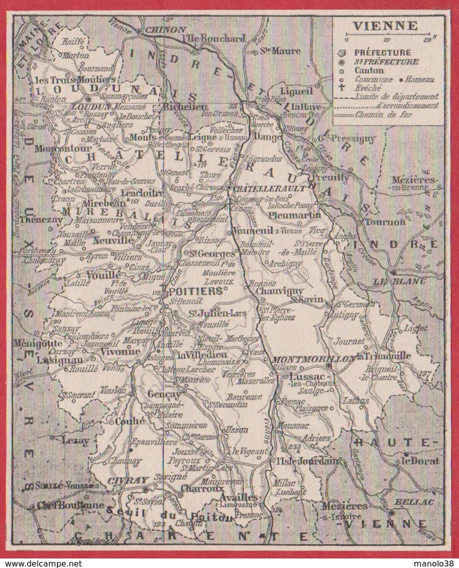 Carte Du Département De La Vienne (86), Préfecture, Sous Préfecture, Chef Lieu , Commune, évêché... Larousse 1920 - Non Classés