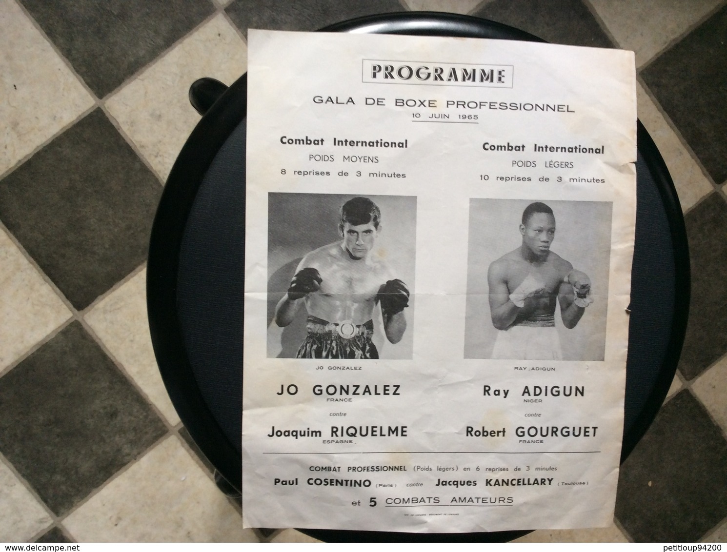 PROGRAMME  GALA DE  BOXE PROFESSIONNEL  *Poids  Moyens *Poids Légers  JUIN 1965 - Programs