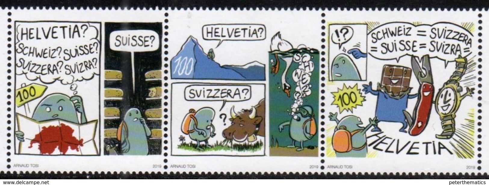 SWITZERLAND, 2019, MNH,FUMETTO COMIC FESTIVAL, MOUNTAINS, BIRDS, COWS, COMICS,3v - Comics