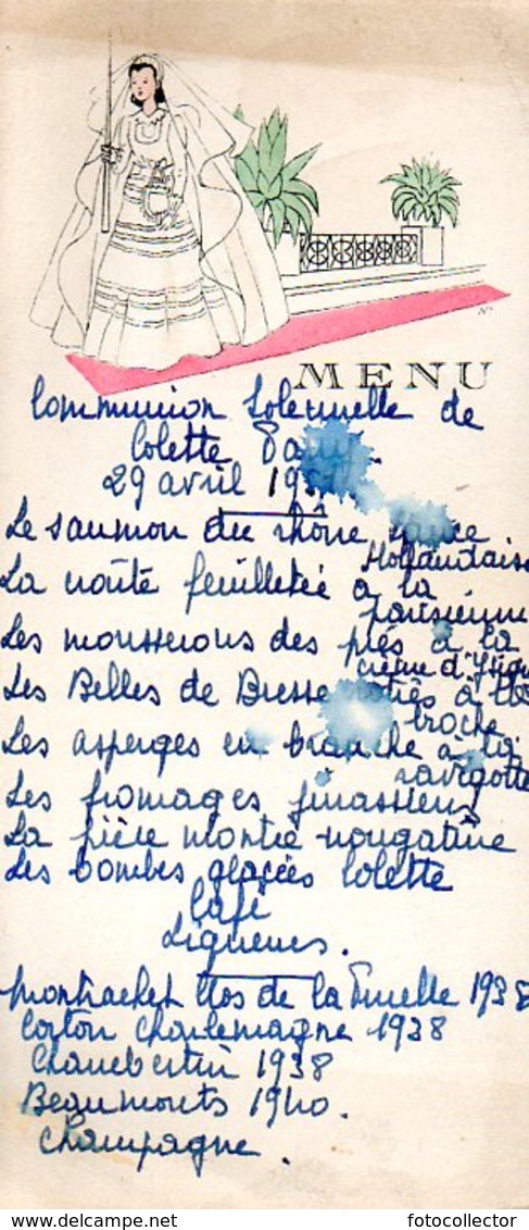 Menu Communion Du 29 Avril 1951 - Menu