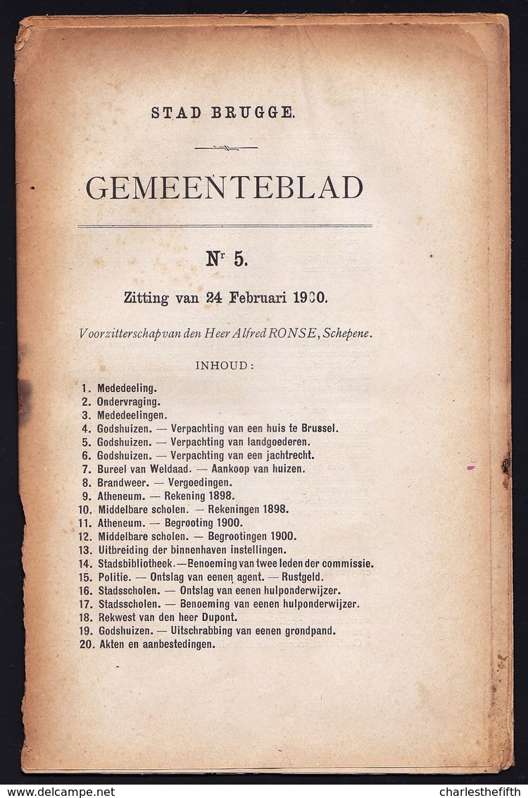 GEMEENTEBLAD STAD BRUGGE - Zitting Schepencollege 24/02/1900 * Zr. Informatief Met O.a. TOESTAND DER ARMEN IN KOOLKERKE - Documents Historiques