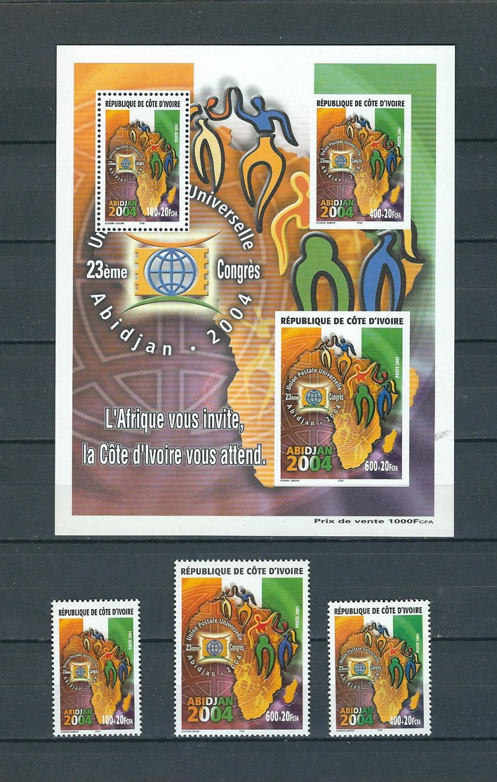 COSTA DE MARFIL (IVORY COAST), 2001, UPU Congress 3v + S/S MNH - Costa De Marfil (1960-...)