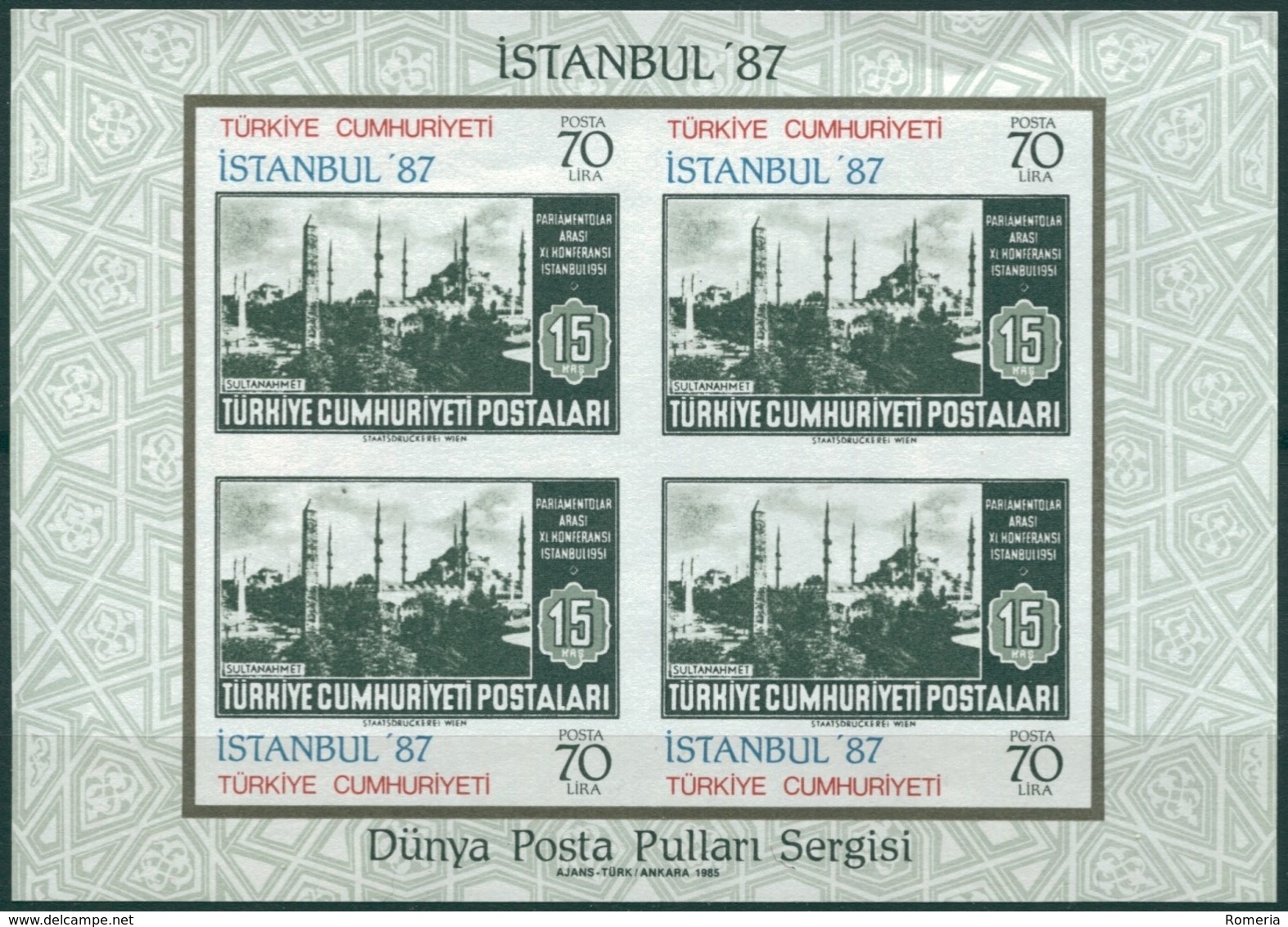 Turquie - 1985 - Yt BF 26 - "Istambul 87" - Expo Philatélique - ** - Ungebraucht