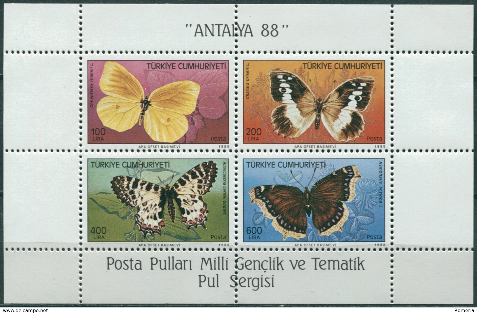 Turquie - 1988 - Yt BF 28 - "Antalya 88" - Exposition Philatélique - ** - Papillons - Ungebraucht
