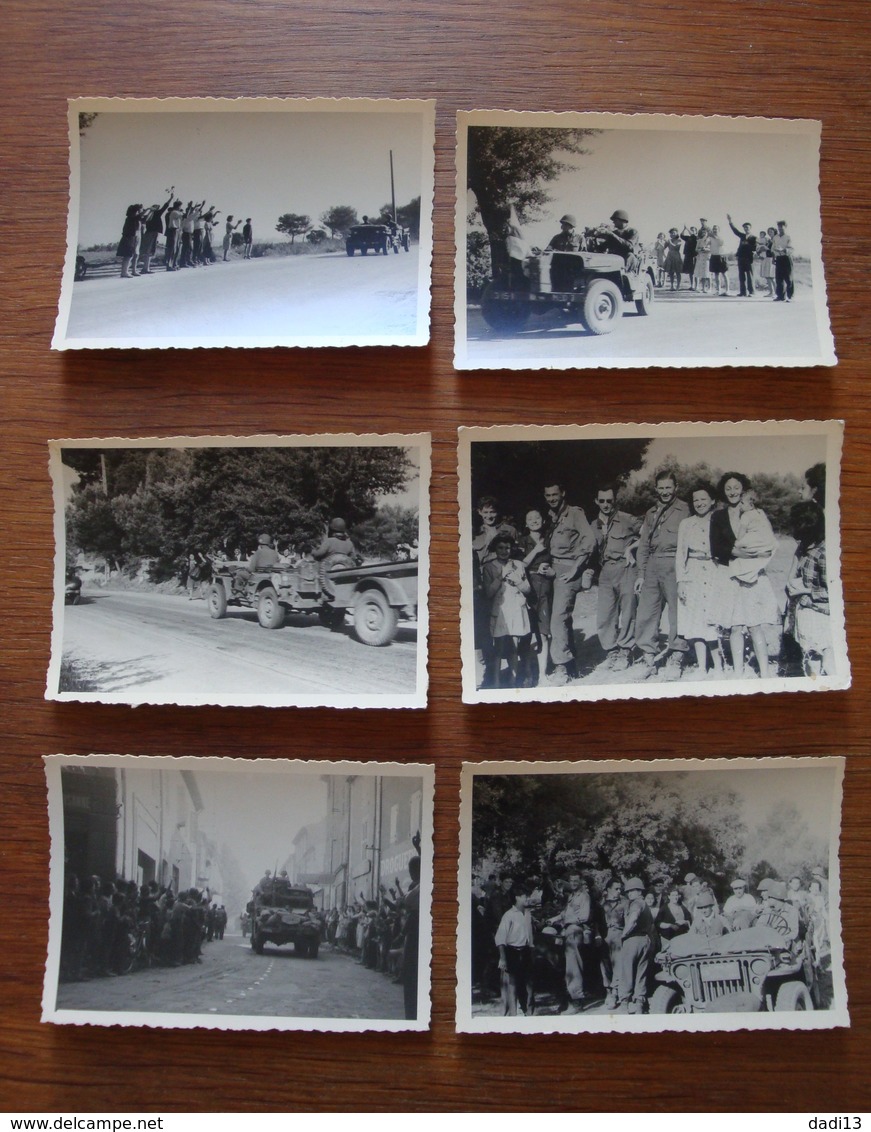 Lot De 6 Photos Du Débarquement Alliés Acclamés Par La Population Sur Leur Route En Août 44 - En Provence? - War, Military