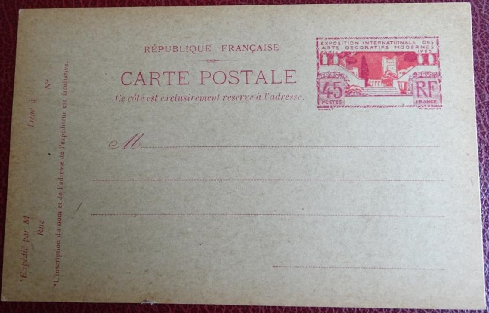 Carte Postale Pré Affranchi Timbre Imprimé - Exposition Internationale Des Arts Décoratifs Modernes 1925 - Poste & Facteurs