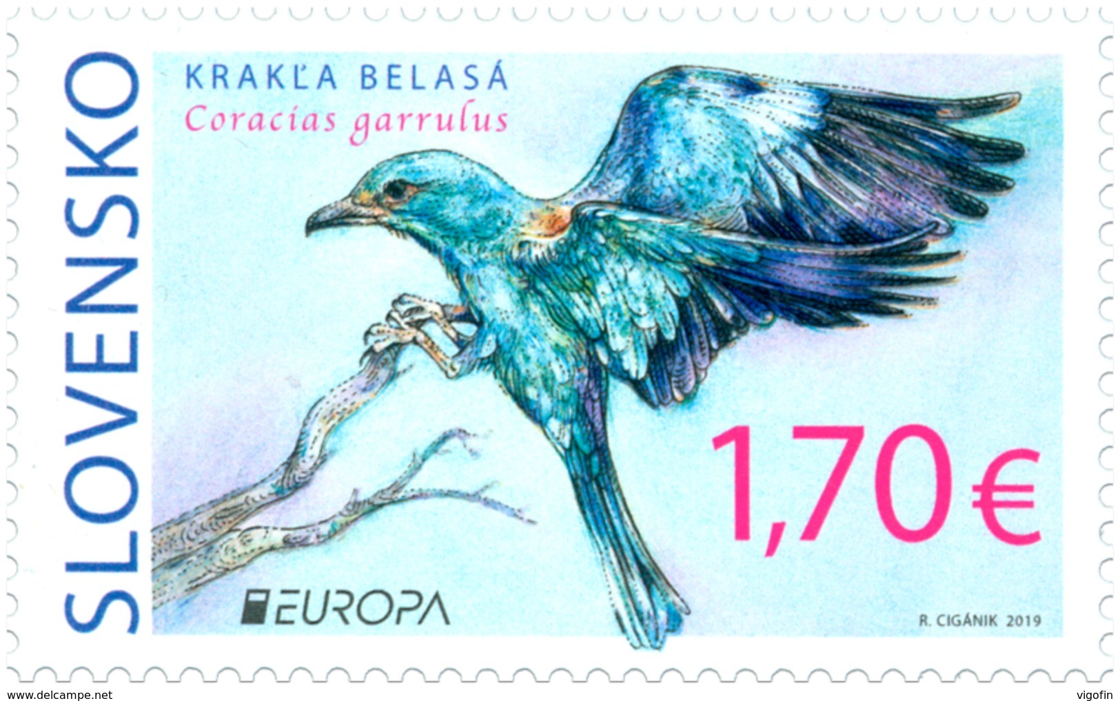 SK 2019-683  EUROPA CEPT Rare Birds - Coraccas Gramulus SLOVAKIA, 1 X 1v, MNH - 2019