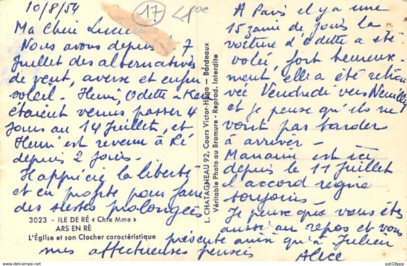 17 - ILE DE RE - ARS EN RE L'Eglise Et Son Clocher Caractéristique - CPSM Dentelée Format CPA 1954 - Charente Maritime - Ile De Ré
