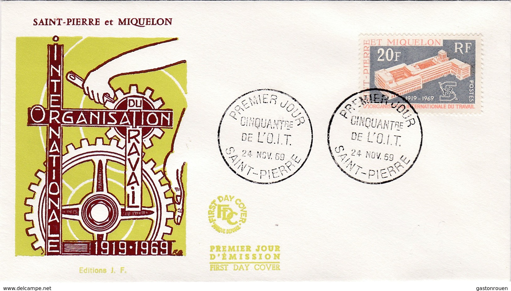 FDC PREMIER JOUR  398 OIT Organisation Internationale Du Travail 24-11-1969 Saint-Pierre Et Miquelon - FDC