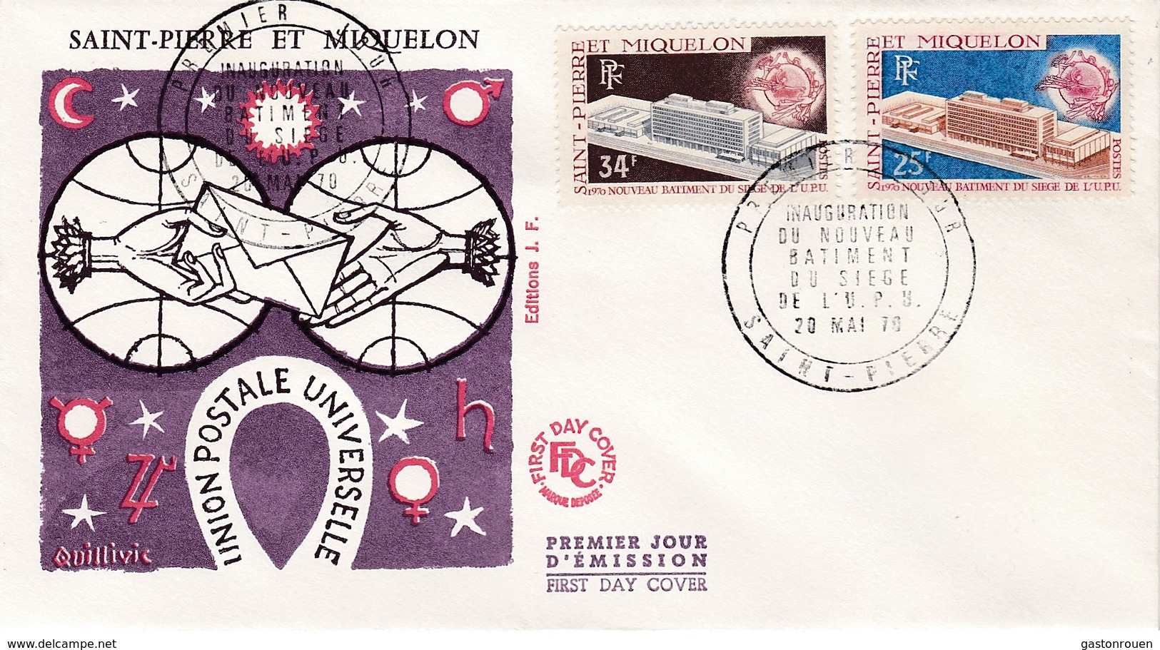 FDC PREMIER JOUR  399 400 UPU Union Postale Universelle 20-05-1970 Saint-Pierre Et Miquelon - FDC