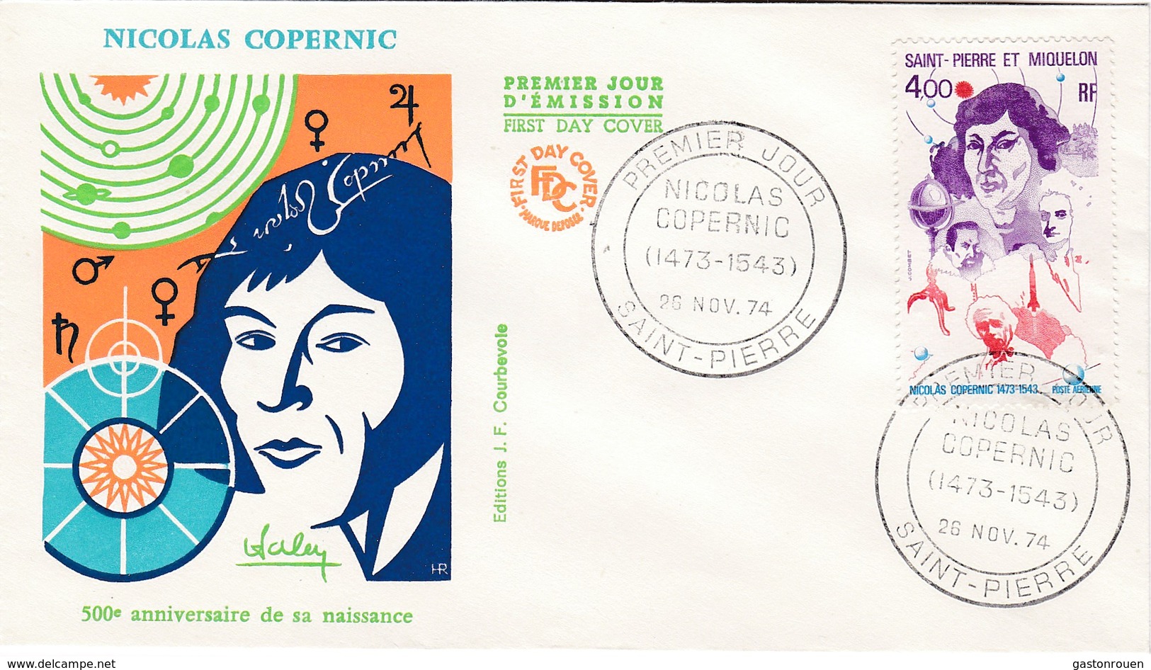 FDC PREMIER JOUR PA59 Copernic 26-11-1974 Saint-Pierre Et Miquelon - FDC