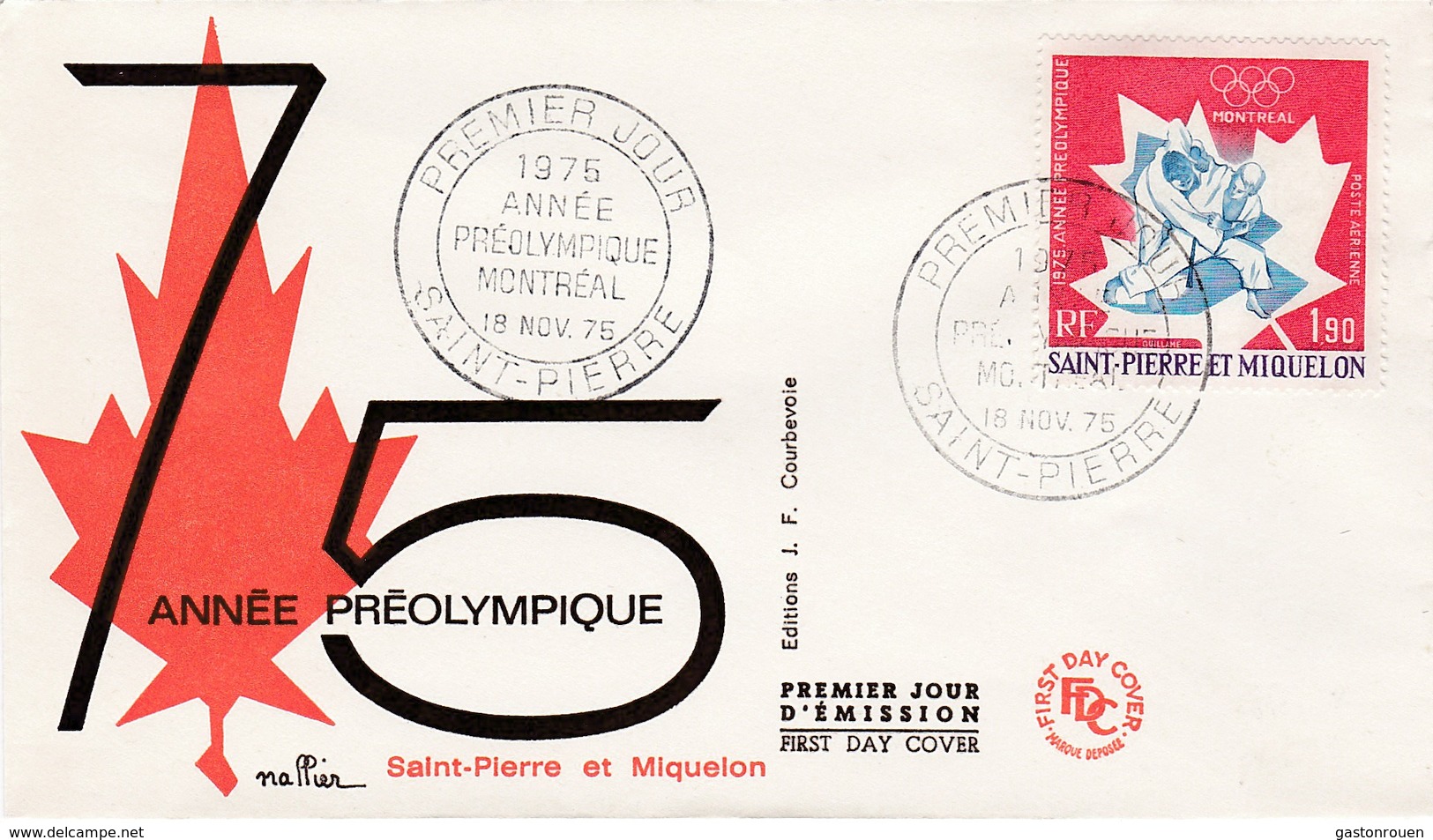 FDC PREMIER JOUR PA61 Année Préolympique Montréal 18-11-1975 Saint-Pierre Et Miquelon - FDC