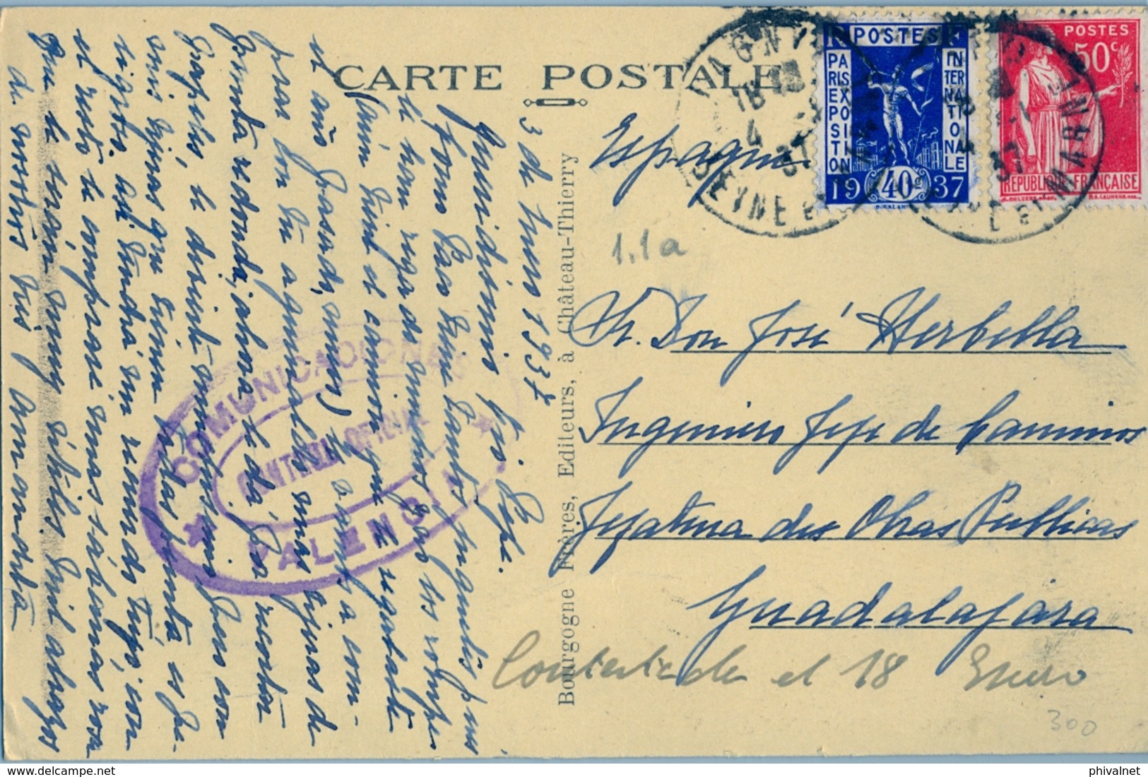 1937 , FRANCIA , TARJETA POSTAL CIRCULADA , THORIGNY - LAGNY , BORDS DE MARNE ET REMORQUEUR , CENSURA REPUBLICANA - Remolcadores