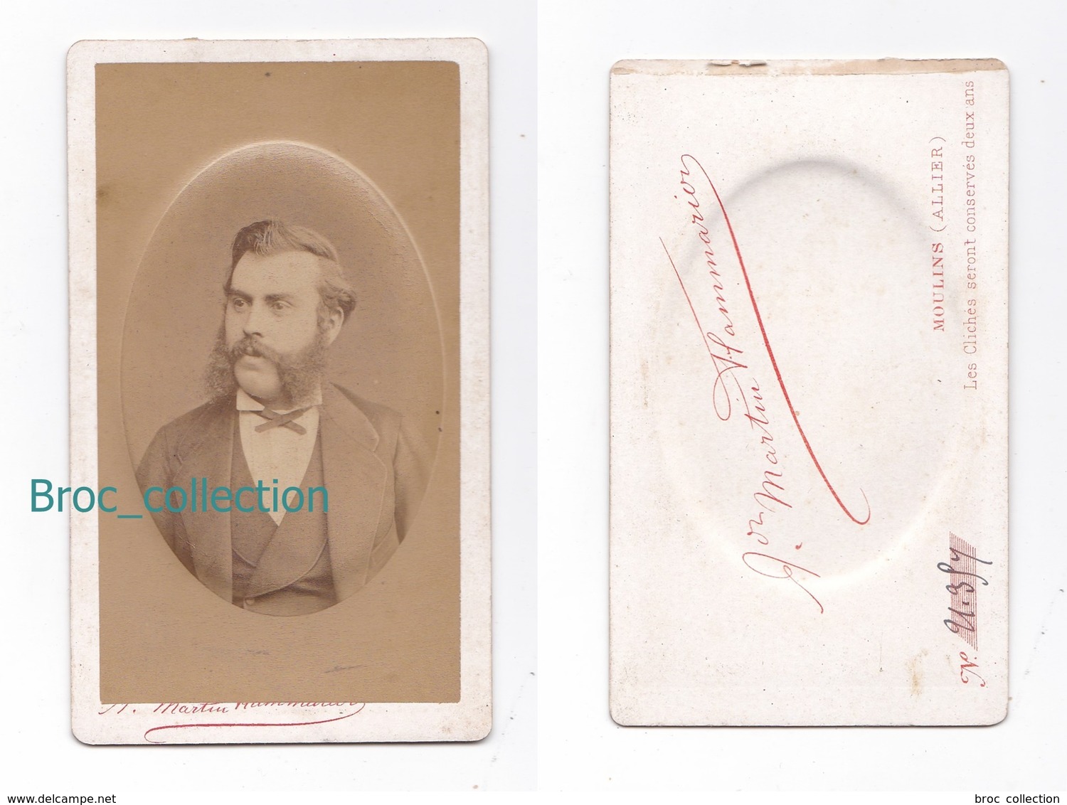 Photo Cdv D'un Homme Barbu, Rouflaquettes, Favoris, Photographe André Martin Flammarion, Moulins, Circa 1875, Bombée - Anciennes (Av. 1900)