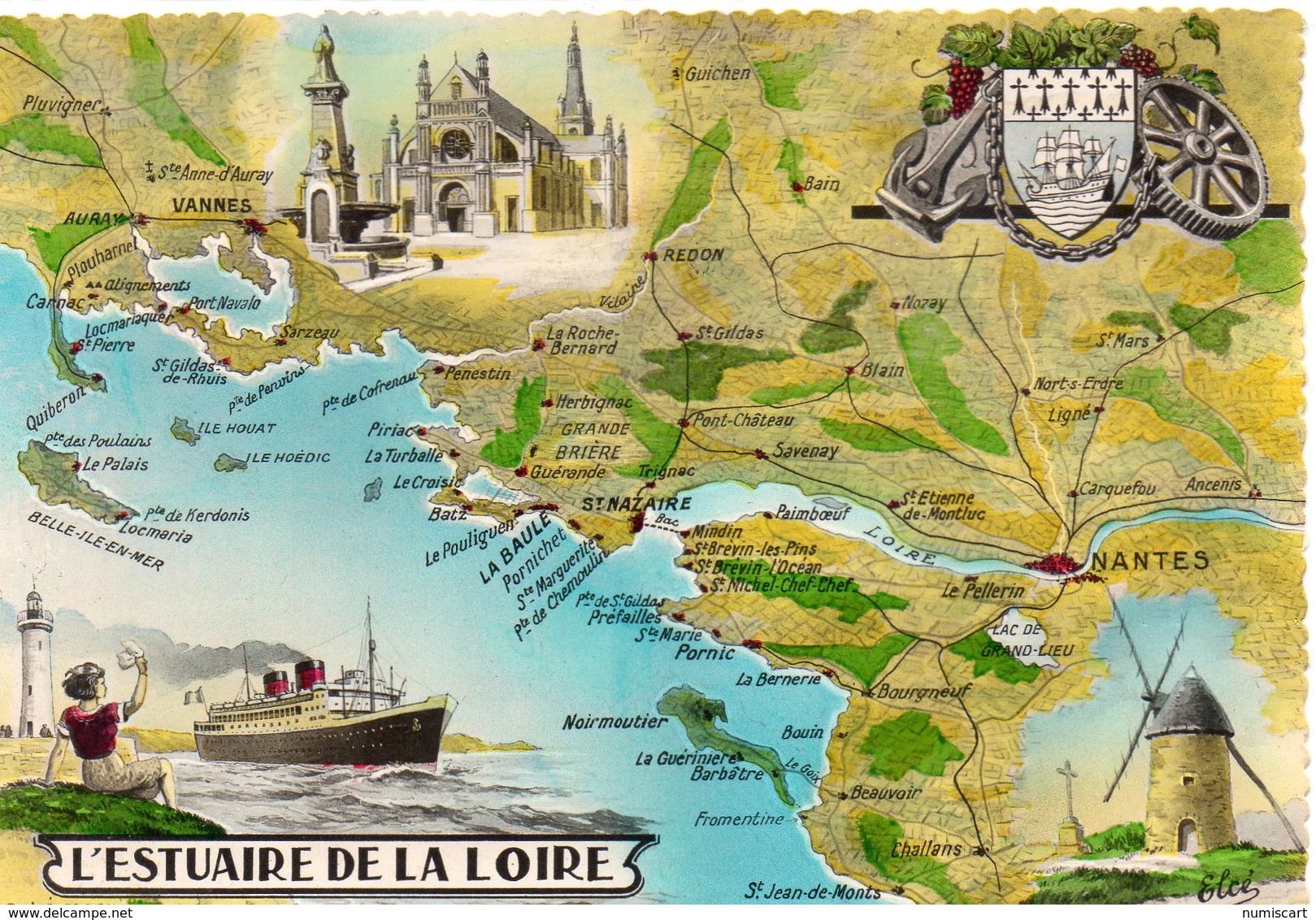 Estuaire De La Loire Carte Géographique Map Contour De Département Nantes St-Nazaire - Andere & Zonder Classificatie