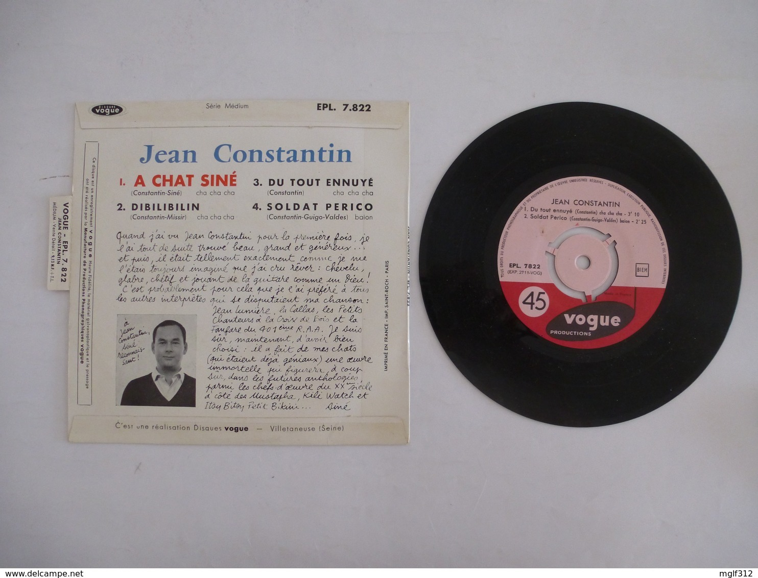 JEAN CONTANTIN : A CHAT SINE Chanson De SINE + 3 Autres - Pochette Illustrée De SINE - Voir Les Détails Sur Les 2 Scans. - Collectors