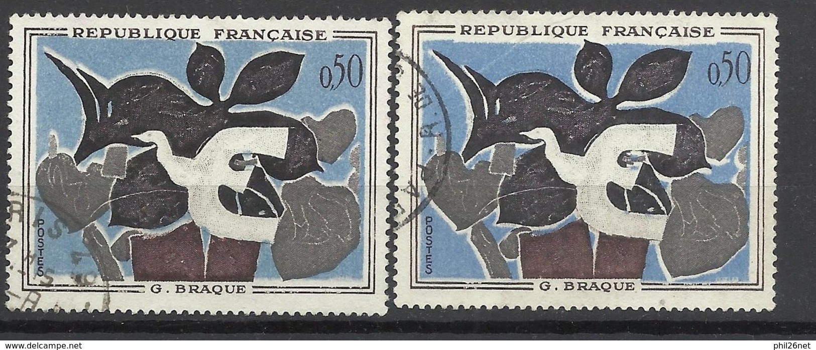 France  N° 1344 Et 1344a Blanc Et Noir Décalés Obilitérés B/TB   - Used Stamps